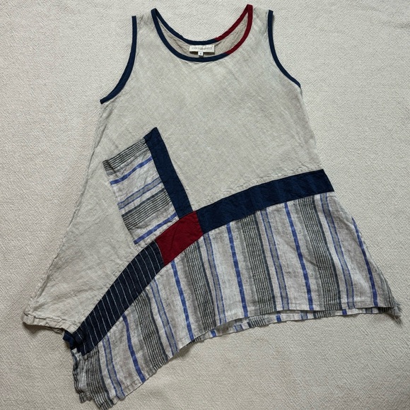 Mara Gibbucci Linen Coastal Stripe Lagenlook Tank Top S - Picture 2 of 7